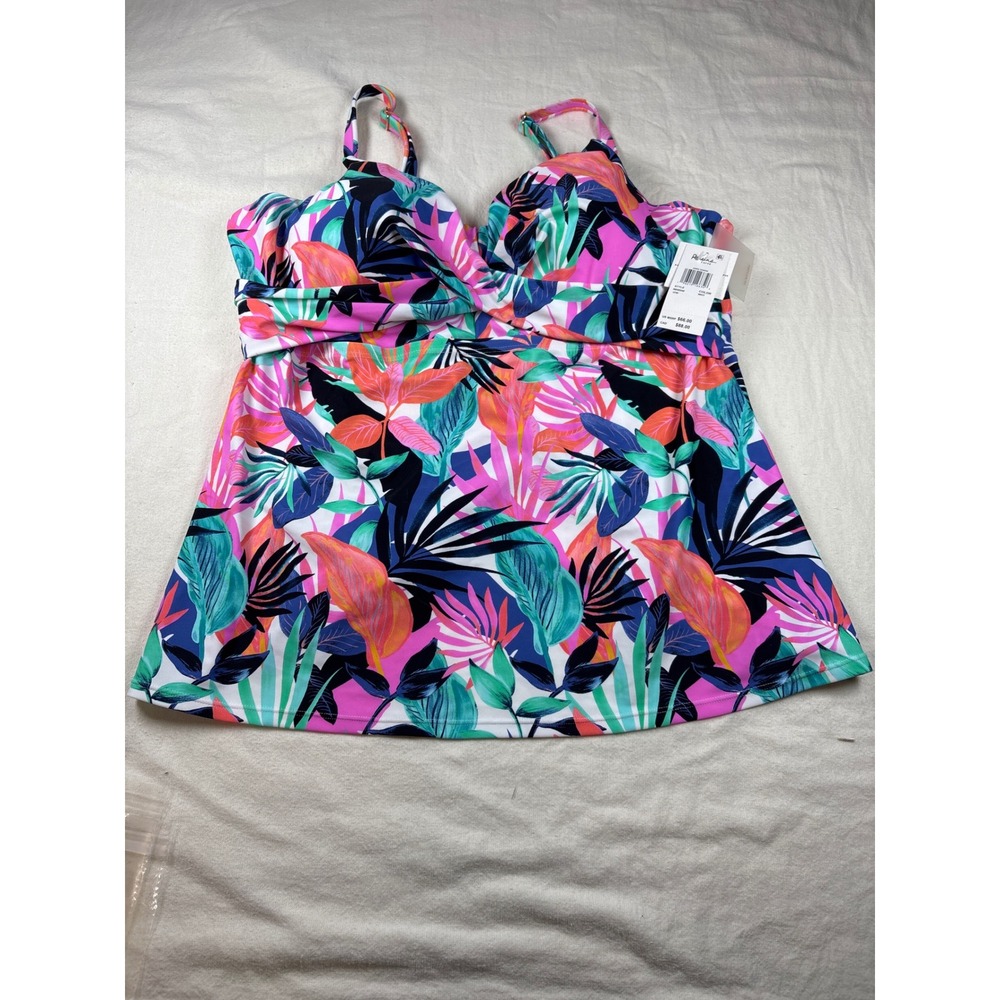 Raisins Curve Aries Tankini Top Tropical Floral Underwire Pink Blue N840240 18W - Picture 3 of 6